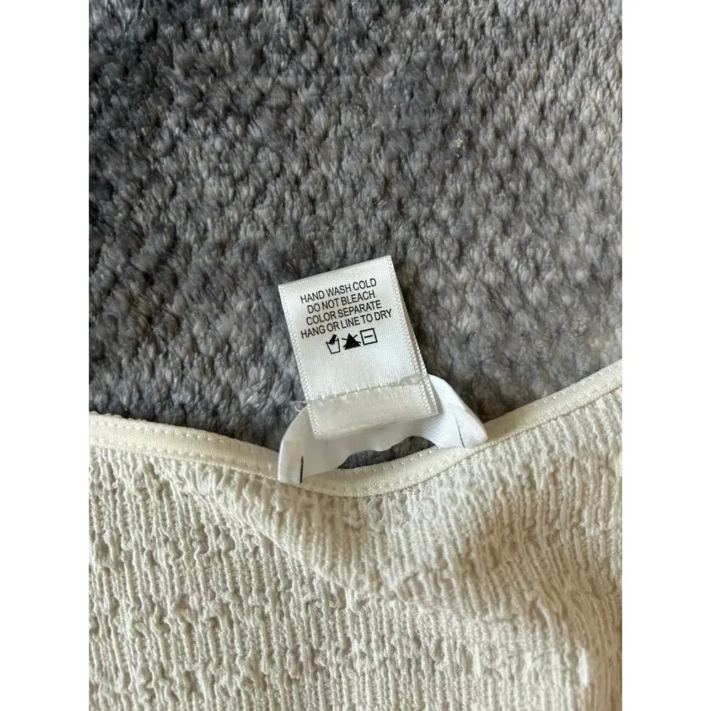 Kirious Los Angeles Cream Cropped Crinkle Long Sleeve Babydoll Peasant Top Large